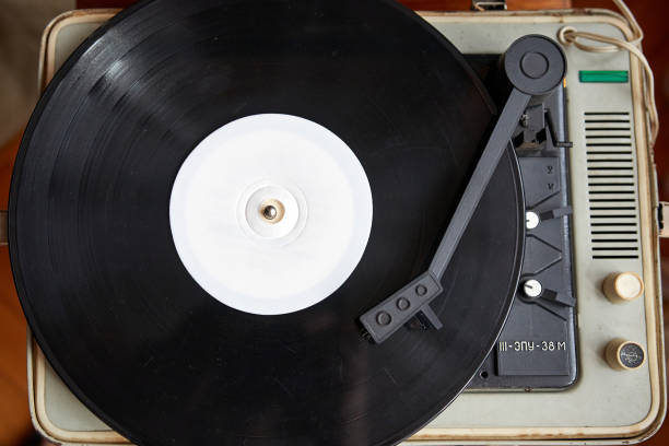 istock Vinyl record player top view. Retro vinyl record player. 1822734865