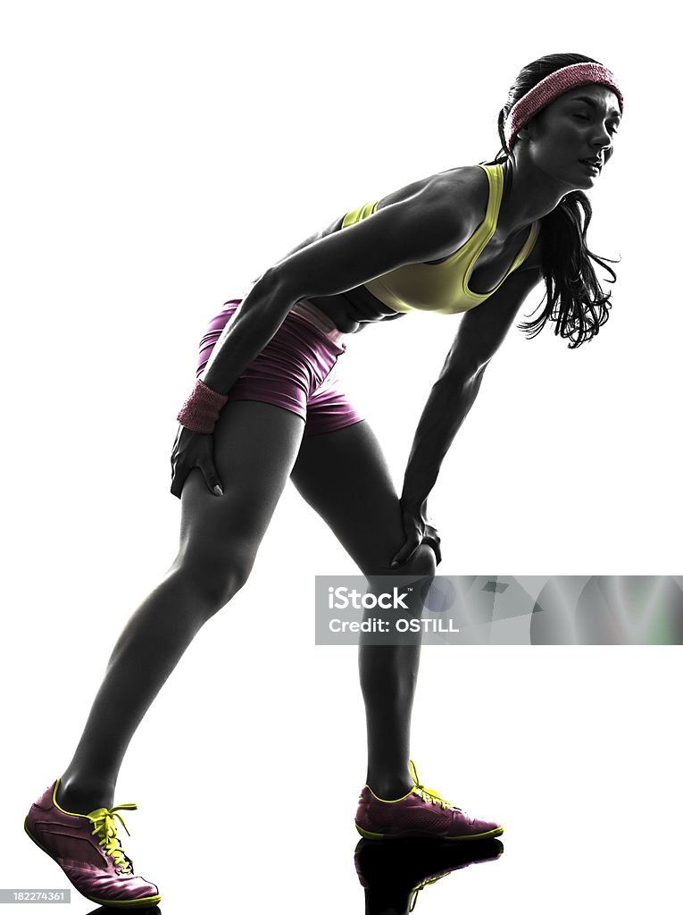 Femme coureur jogging douleur musculaire silhouette Avoir une contracture - Photo de Adulte libre de droits