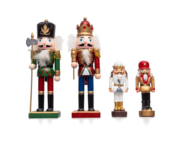 Wooden Nutcracker isolated on white background. Traditional wooden toy.