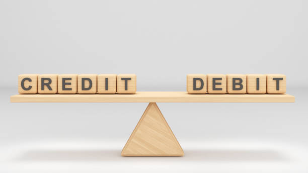 istock Valuation between credit and debit,valuation of two different objects,wooden scales on a white background,3d rendering 1822756199