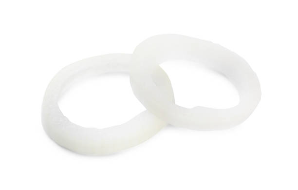 istock Fresh ripe onion rings on white background 1822759455