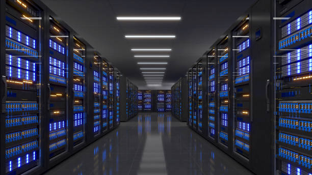 istock Shot of Data Center With Multiple Rows of Fully Operational Server Racks. Modern Telecommunications,Data center cooling,server room,3d rendering 1822760562