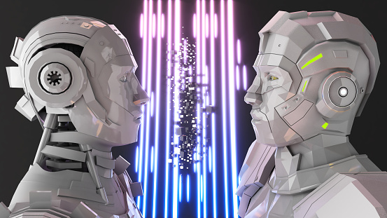 In the future, humans enter AI in a contest between two artificial intelligences.,3d rendering