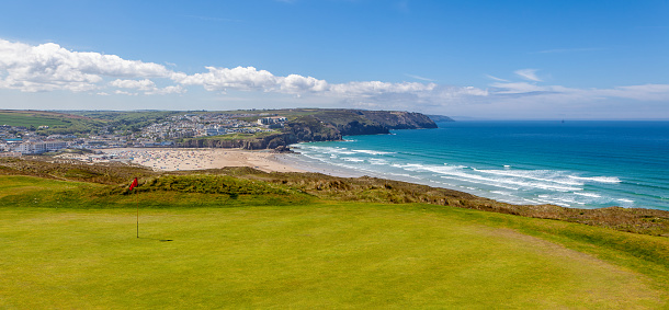 Golf course overlooking the coast and sea UK