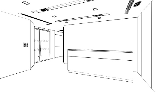 line drawing of a customer service desk,office space,3d rendering