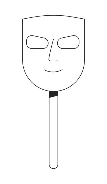 Vector illustration of Anonymous mask on stick gloats flat monochrome isolated vector object