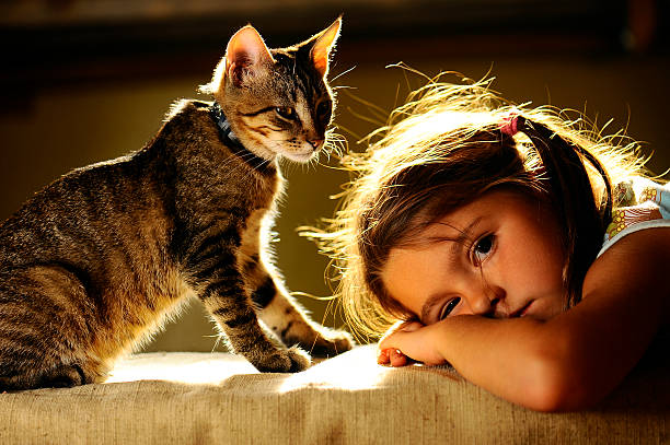istock girl and cat, friends. 182279477