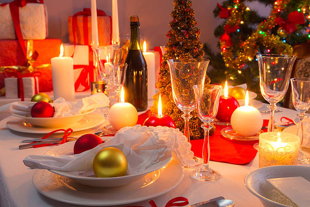 istock White and red decorations on the Christmas table 182279791