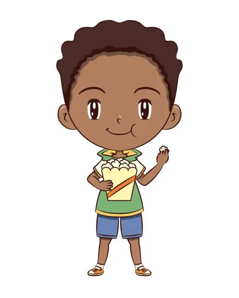 Vector illustration of Boy eating popcorn