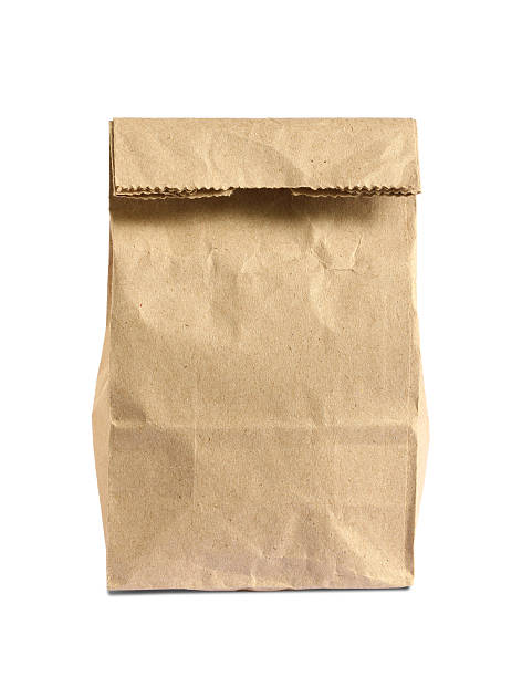 istock Brown paper bag folded over on white background 182279993
