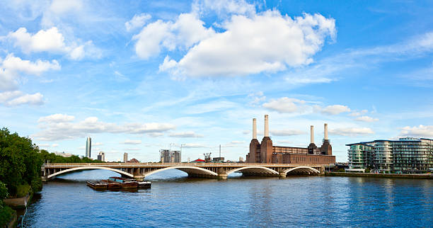 Grosvenor Bridge with Battersea Power Station Panoramic view of Grosvenor Bridge with abandonded Battersea power station in London wandsworth photos stock pictures, royalty-free photos & images