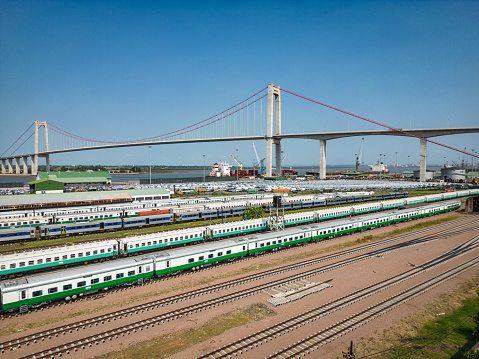 images center of maputo with its emblematic bridge and all the logistics