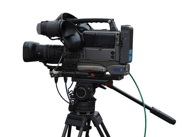 テレビのプロフェッショナルデジタルビデオカメラスタジオで白で分離 - camera ccd digital camera ストックフォトと画像