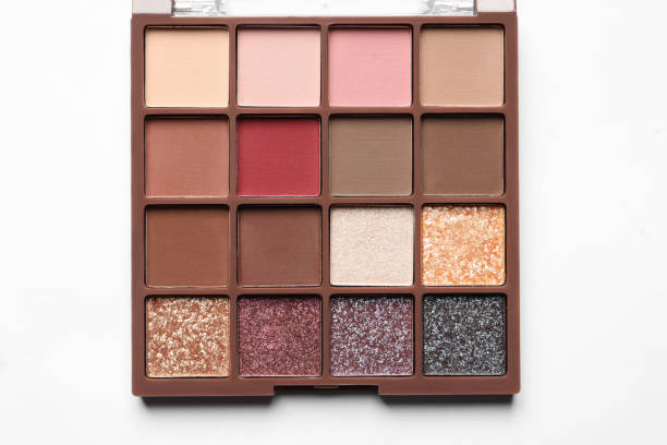 istock Beautiful eye shadow palette on white table, top view 1822836463