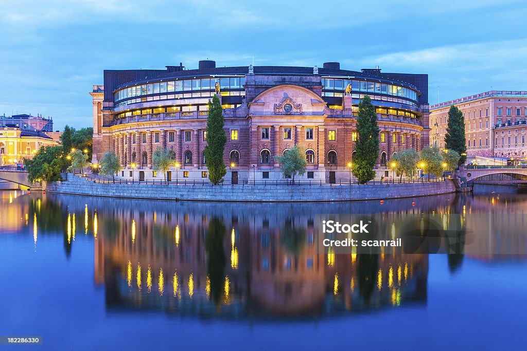 Parliament House in Stockholm, Sweden Scenic summer evening view of the Parliament House (Riksdaghuset) in the Old Town (Gamla Stan) in Stockholm, Sweden Parliament House - Stockholm Stock Photo