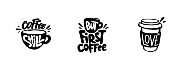 illustrazioni stock, clip art, cartoni animati e icone di tendenza di set di grafiche, loghi, etichette e badge per le citazioni del caffè. - coffee espresso retro revival coffee cup