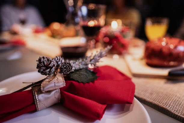 Elegant seasonal dining scene. Cozy winter celebration at home.