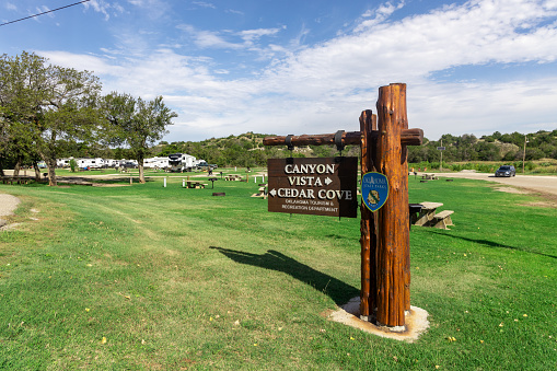 Watonga, Oklahoma - October 25th, 2023: Pointer to Canyon Vista and Cedar Cove in Roman Nose State Park.
