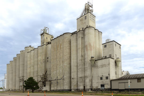 Oklahoma City, USA - October 25th, 2023: Modern grain elevator for storage of wheat, agricultural products.
