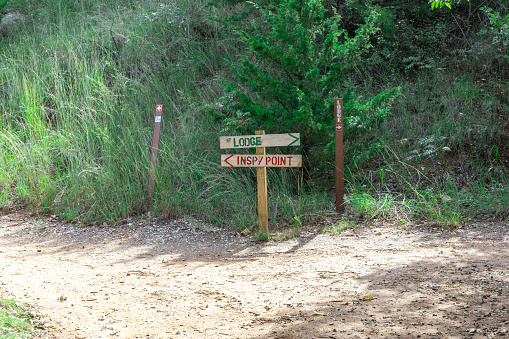 Directional information sign for visitors in Roman Nose State park.