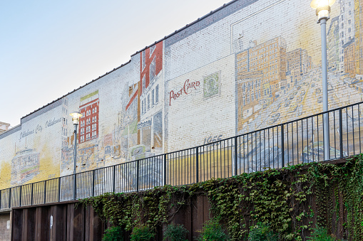 Oklahoma City, USA - October 25th, 2023: Bricktown street art, painting on building wall.