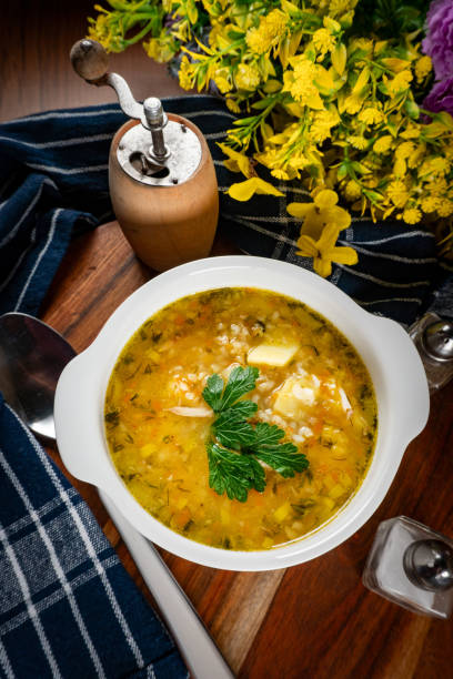 istock Barley soup with vegetables and chicken. 1822896204