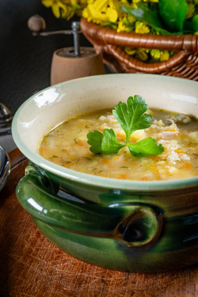 istock Barley soup with vegetables and chicken. 1822908089