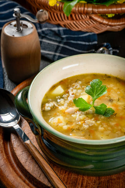 istock Barley soup with vegetables and chicken. 1822908655