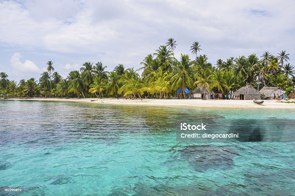 Perfect native caribbean village, crystal clear island. San Blas, Panama. Perfect native caribbean village on crystal clear island. San Blas, Panama. Central America. Latin American Culture. Indigenous Culture Stock Photo