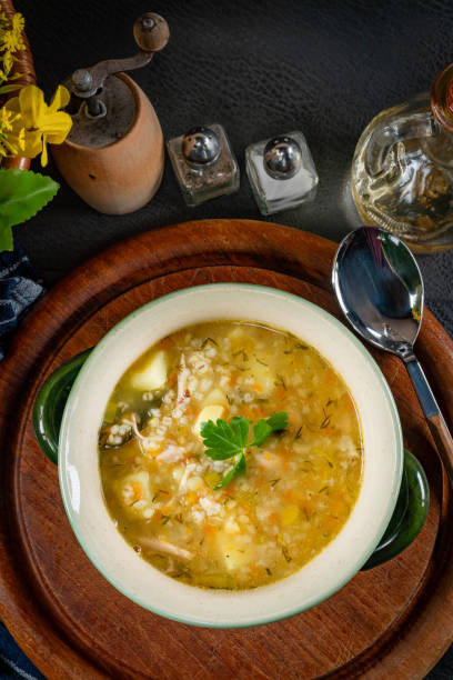 istock Barley soup with vegetables and chicken. 1822909227