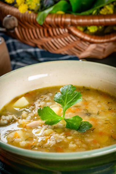 istock Barley soup with vegetables and chicken. 1822914648