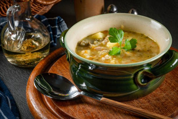 istock Barley soup with vegetables and chicken. 1822914886