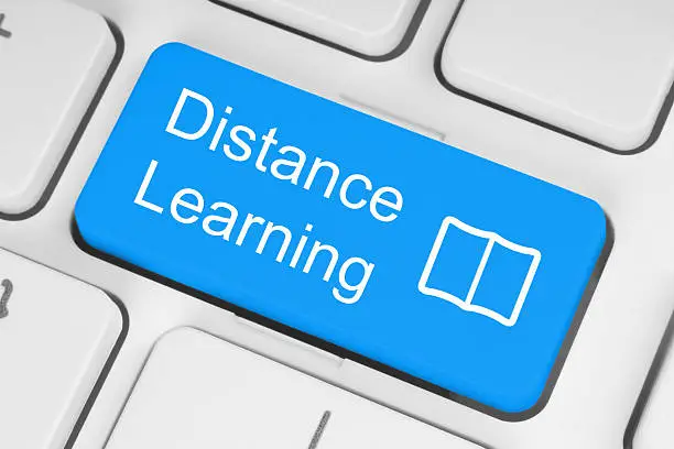 Photo of Blue distance learning button