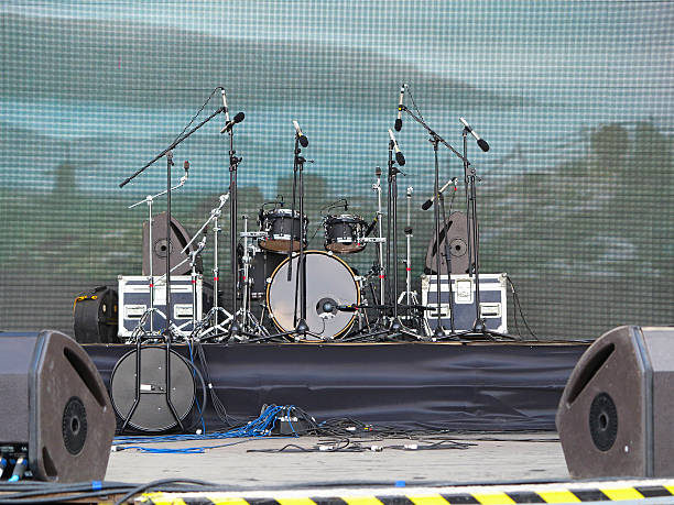istock Drums set, powerfull speakers, amplifiers and stage equipment 182293682