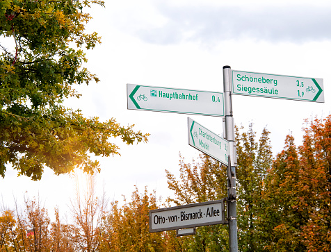 Road Sign in Autumn. Berlin.