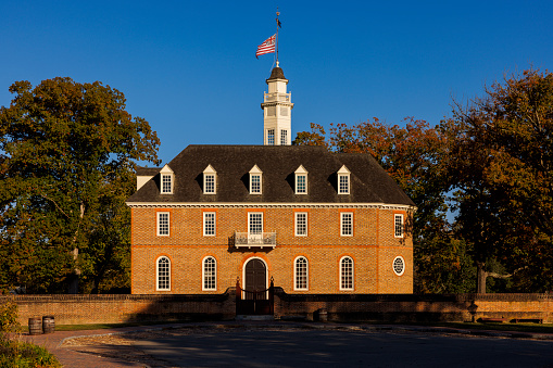 The Capitol Building on E Duke of Gloucester, housed both Houses of the Virginia General Assembly, the Council of State and the House of Burgesses of the Colony of Virginia