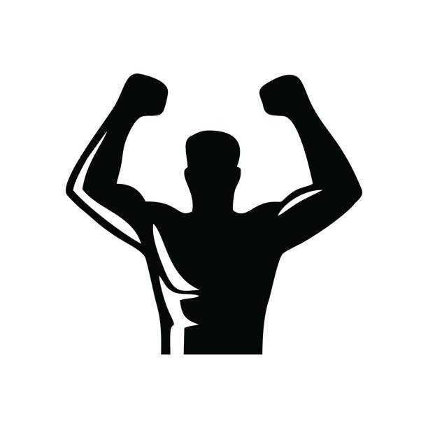 Silhouette of a strong man, athlete icon. Body building muscles. Vector illustration Silhouette of a strong man, athlete icon. Body building muscles. Vector illustration. workout logo stock illustrations
