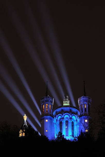 Basilica Fourvière - Lyon Lyon - festival of light at December 8th, every year. The monuments of the town are illuminated. fourviere stock pictures, royalty-free photos & images