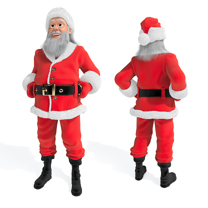 Santa leaning on a blank space, ready for you to insert your item.   Isolated on white.