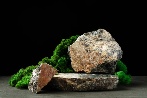istock Granite stones with moss studio shot close up 1823005220
