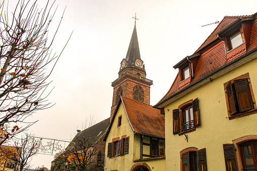 Image of some houses and the church of the village of Bergheim