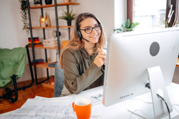 istock Young businesswoman having on line meeting at home using computer 1823039140