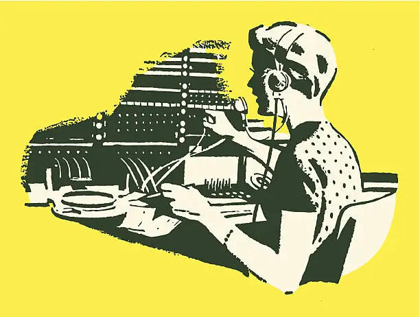 Vector illustration of Female Telephone Operator