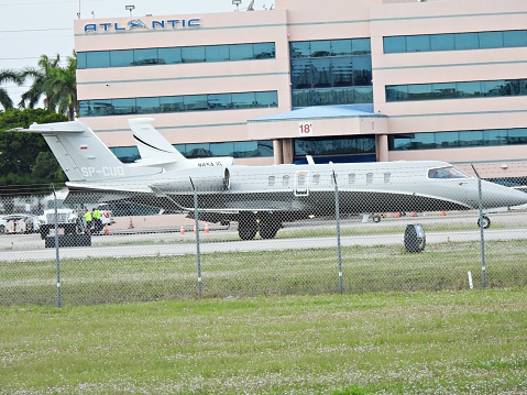 Boca Raton, Palm Beach County, Florida, USA, November 28, 2023.  A Bombardier Learjet 75 (9 seats) SP-CUD landed at the Boca Raton Airport.