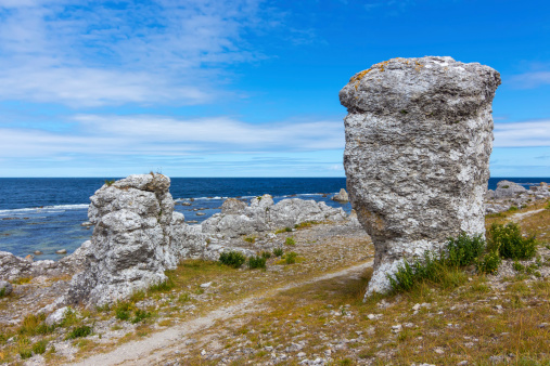 Rock formations on the coastline of Fårö island (Gotland, Sweden). They are called \