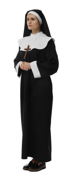 istock Young nun wearing cassock on white background 1823059397