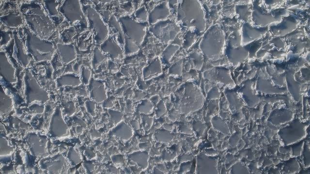 Bird's-eye view of Gulf of Finland with a lot of ice floes. Baltic sea in winter