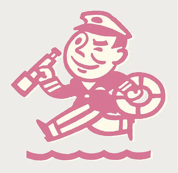 Vector illustration of Ship Captain with Telescope and Life Preserver