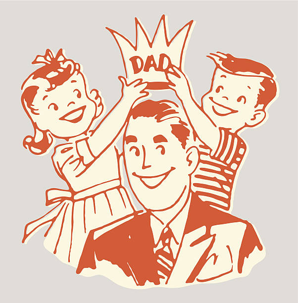 illustrazioni stock, clip art, cartoni animati e icone di tendenza di bambini posizionamento di corona sul tuo papà - padre
