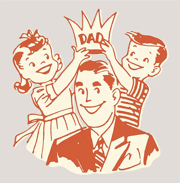 Vector illustration of Children Placing Crown on Dad